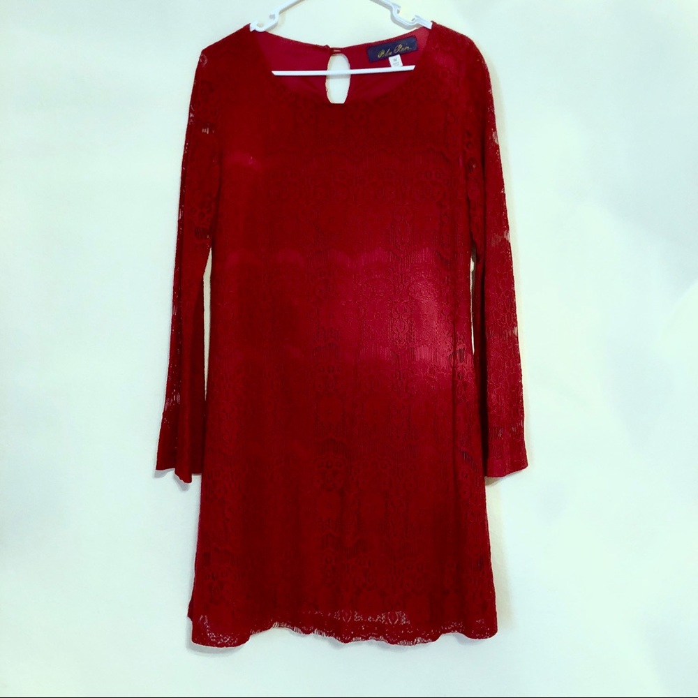 Francesca’s Blue Rain Red Lace Dress